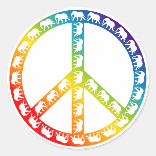 Elefanten und Friedenssymbol Runder Aufkleber (Vorderseite)