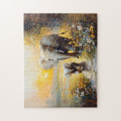 Elefanten- und Kalbsmalerei und Sonnenuntergang Puzzle (Vertikal)