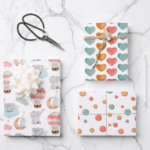 Elefanten und Liebe Herzmuster Geschenkpapier Set