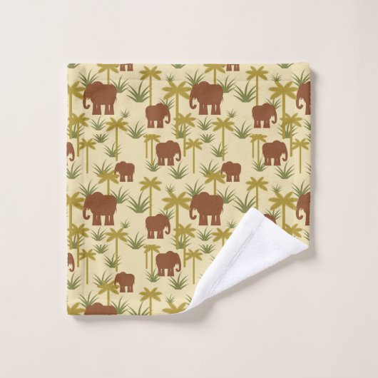 Elefanten und Palmen in der Tarnung Badhandtuch Set (Waschlappen)