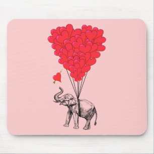 Elefanten und rote Herzblasen Mousepad