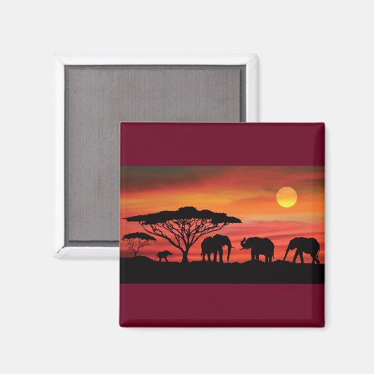 Elefanten-und-Sunset- Magnet (Vorderseite/Rückseite)