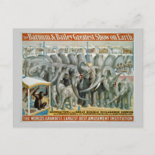 Elefanten und Zirkusposter mit doppelter Menagerie Postkarte