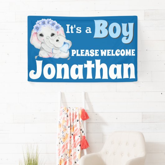 Elefantenbaby mit Mutter ist ein Junge WELCOME Banner (Insitu)