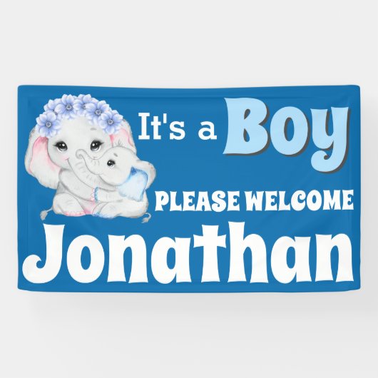 Elefantenbaby mit Mutter ist ein Junge WELCOME Banner (Horizontal)