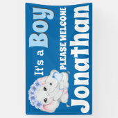 Elefantenbaby mit Mutter ist ein Junge WELCOME Banner (Vertikal)