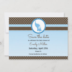 Elefantenbabydusche Save the Date blau braun