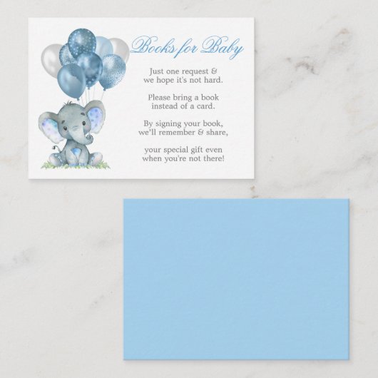 Elefantenballoons mit blauen Büchern für Kinder Begleitkarte (Vorne/Hinten)