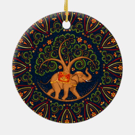 Elefantenbaum in Mandala Keramik Ornament (Hinten)