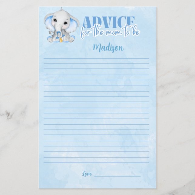 Elefantenberatung für Mama Baby Shower Game (Vorderseite)