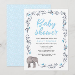 Elefantenblau und grau Babydusche Einladung