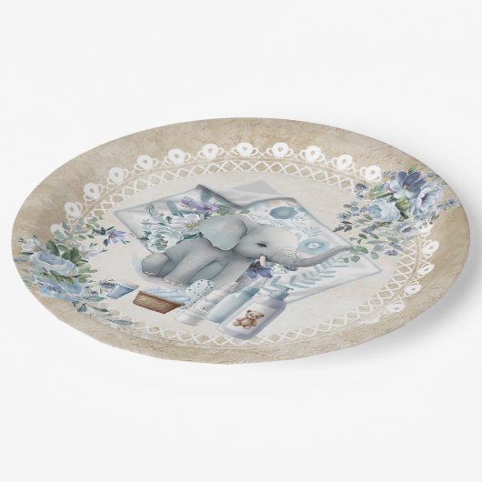 Elefantenblütendusche Pappteller (Schrägansicht)