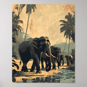 Elefantendschungel Serenität: Vintage Poster