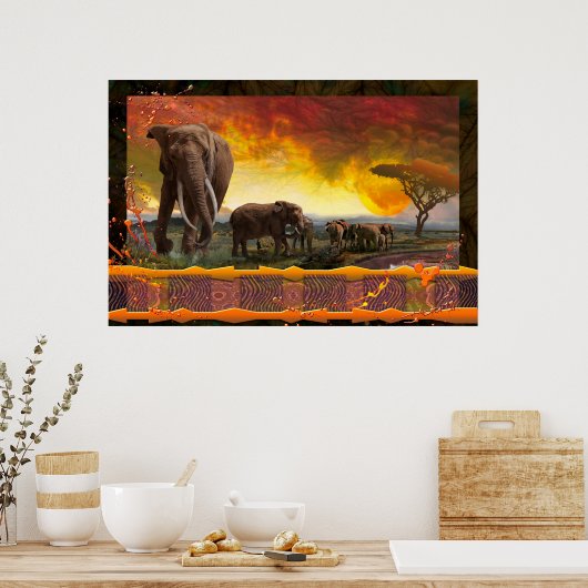 Elefantenfamilie "Die Anleihen der Krawatte" Poster (Küche)