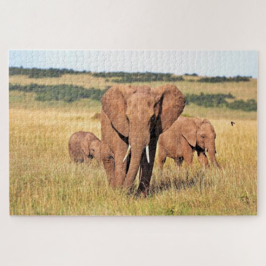 Elefantenfamilie im Gebüsch Puzzle (Horizontal)