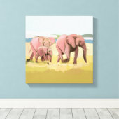 Elefantenfamilie im Wilden Leinwanddruck (Insitu (Holzboden))