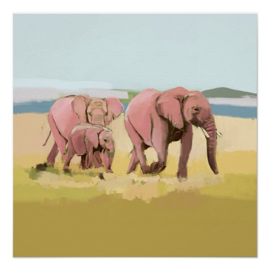 Elefantenfamilie im Wilden Poster (Vorderseite)