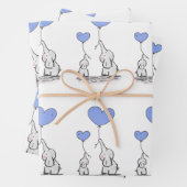 Elefantenfamilie mit blauen Herzballoons Geschenkpapier Set (Beispiel)