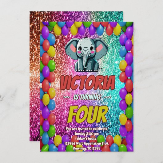 Elefantengeburtsfeier Einladung (Vorne/Hinten)