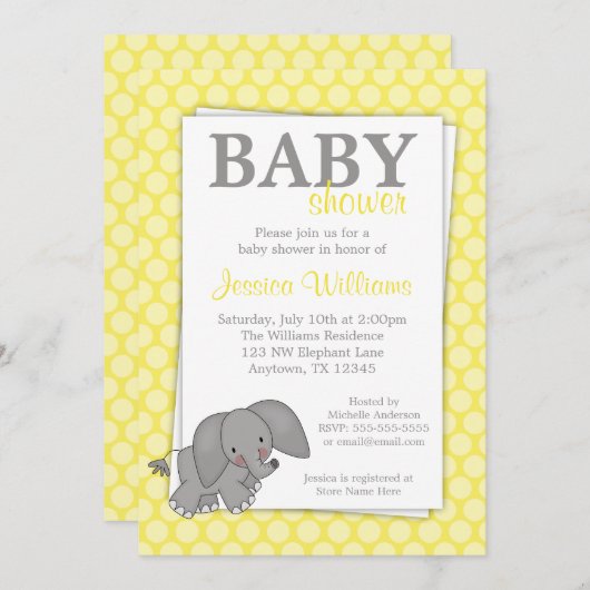 Elefantengelbe Dots Geschlecht Neutrale Babydusche Einladung (Vorne/Hinten)