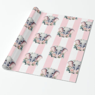 Elefantengeschenkpapier Rosa & Weiß gestreift Geschenkpapier