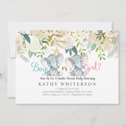 Elefantengeschlecht offenbart Einladung botanisch (Vorderseite)