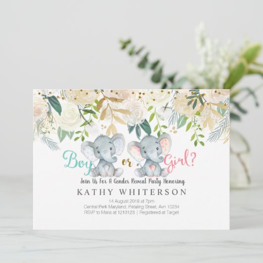 Elefantengeschlecht offenbart Einladung botanisch (Stehend Vorderseite)