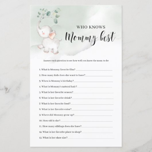 Elefantengrün, der das beste Spiel der Mommy kennt (Vorderseite)