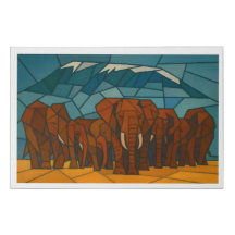 Elefantenherde am Kilimandscharo im Kubismus 