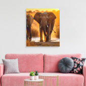 Elefantenherde am Wasserloch Leinwanddruck (Insitu (Wohnzimmer))