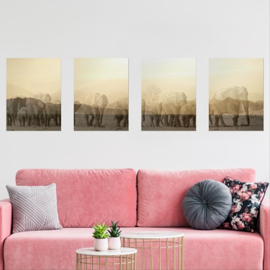 Elefantenherde bei Sunset Print Set (Wohnzimmer)