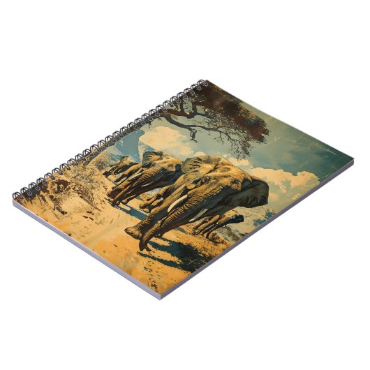 Elefantenherde Vintag Notizblock (Linke Seite)