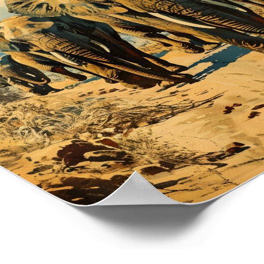 Elefantenherde Vintag Poster (Ecke)