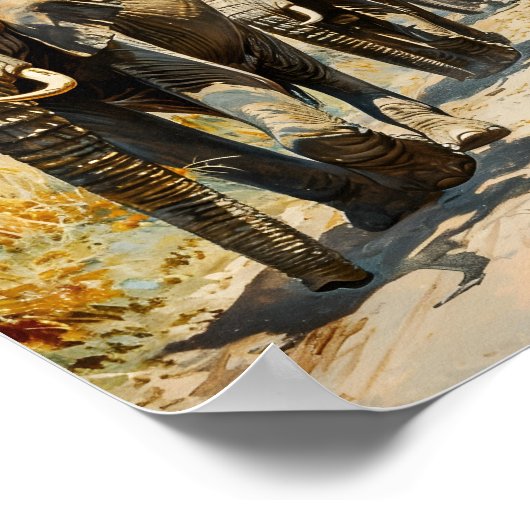 Elefantenherde Vintag Poster (Ecke)