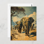 Elefantenherde Vintag Postkarte (Vorne/Hinten)