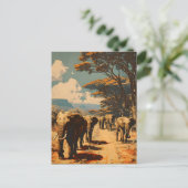 Elefantenherde Vintag Postkarte (Stehend Vorderseite)