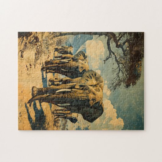 Elefantenherde Vintag Puzzle (Horizontal)