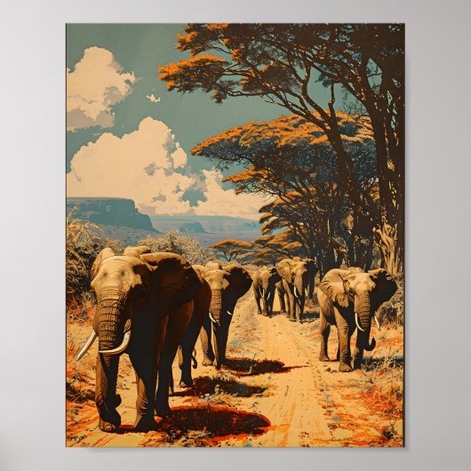 Elefantenherde Vintage Poster (Vorne)