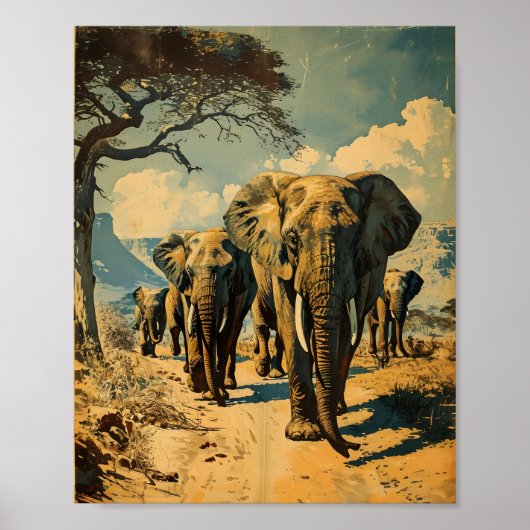 Elefantenherde Vintage Poster (Vorne)