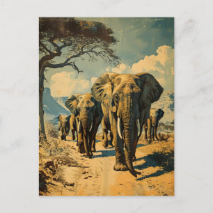 Elefantenherde Vintage Postkarte