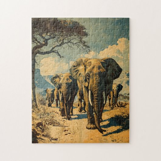 Elefantenherde Vintage Puzzle (Vertikal)