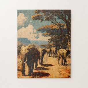 Elefantenherde Vintage Puzzle