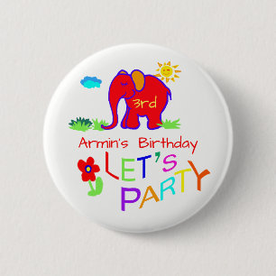 Elefantenkinder Zeichnend Name & Alter Geburtstag Button