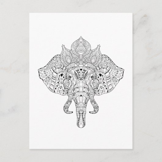 Elefantenkopf Inspiriert Doodle Postkarte (Vorderseite)