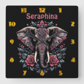 Elefantenkunst Quadratische Wanduhr (Vorderseite)