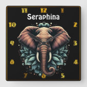 Elefantenkunst Quadratische Wanduhr (Vorderseite)