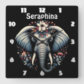 Elefantenkunst Quadratische Wanduhr (Vorderseite)