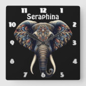 Elefantenkunst Quadratische Wanduhr (Vorderseite)