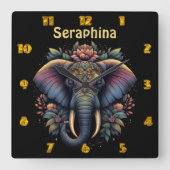 Elefantenkunst Quadratische Wanduhr (Vorderseite)