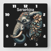 Elefantenkunst Quadratische Wanduhr (Vorderseite)